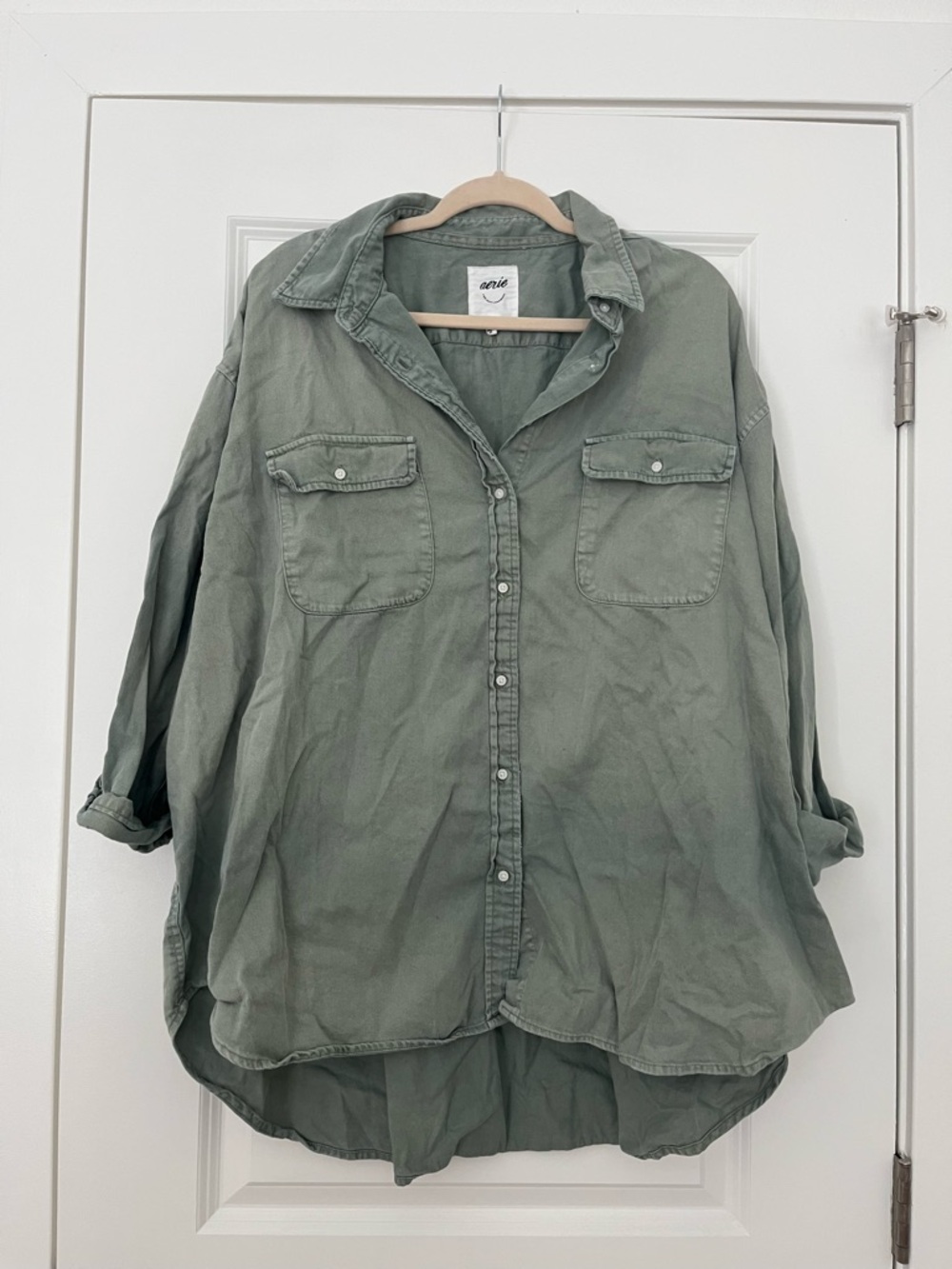 aerie Washed Olive Utility Button-Up - Picture 2 of 5